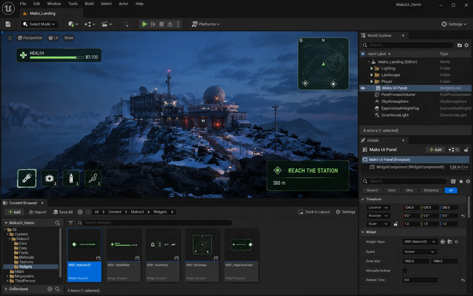 Mako UI Panel Standalone inside Unreal Editor: build the whole screen.